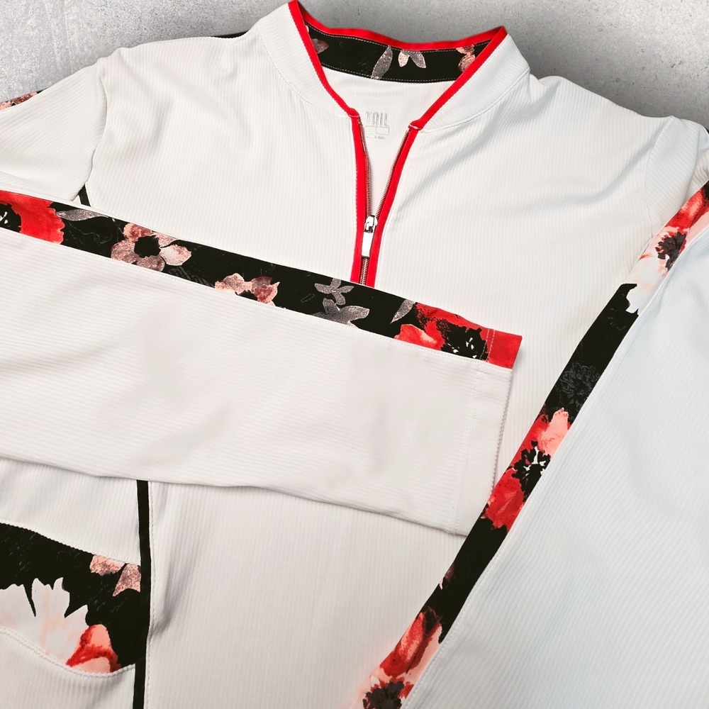TAIL White Label Pullover Womens Long Sleeve 1/4 Zip White Red Sz Large‎ Floral